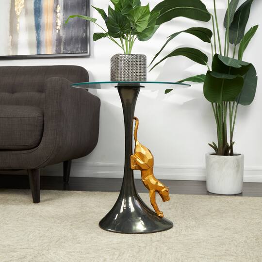 24" Black & Gold Leopard Accent Table